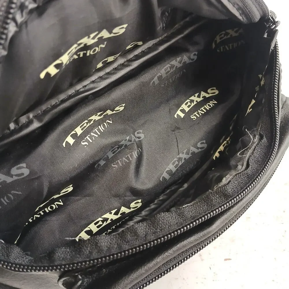 Texas Station Gambling Hall Black Leather Fanny Pack Waist Bag Vintage Promo